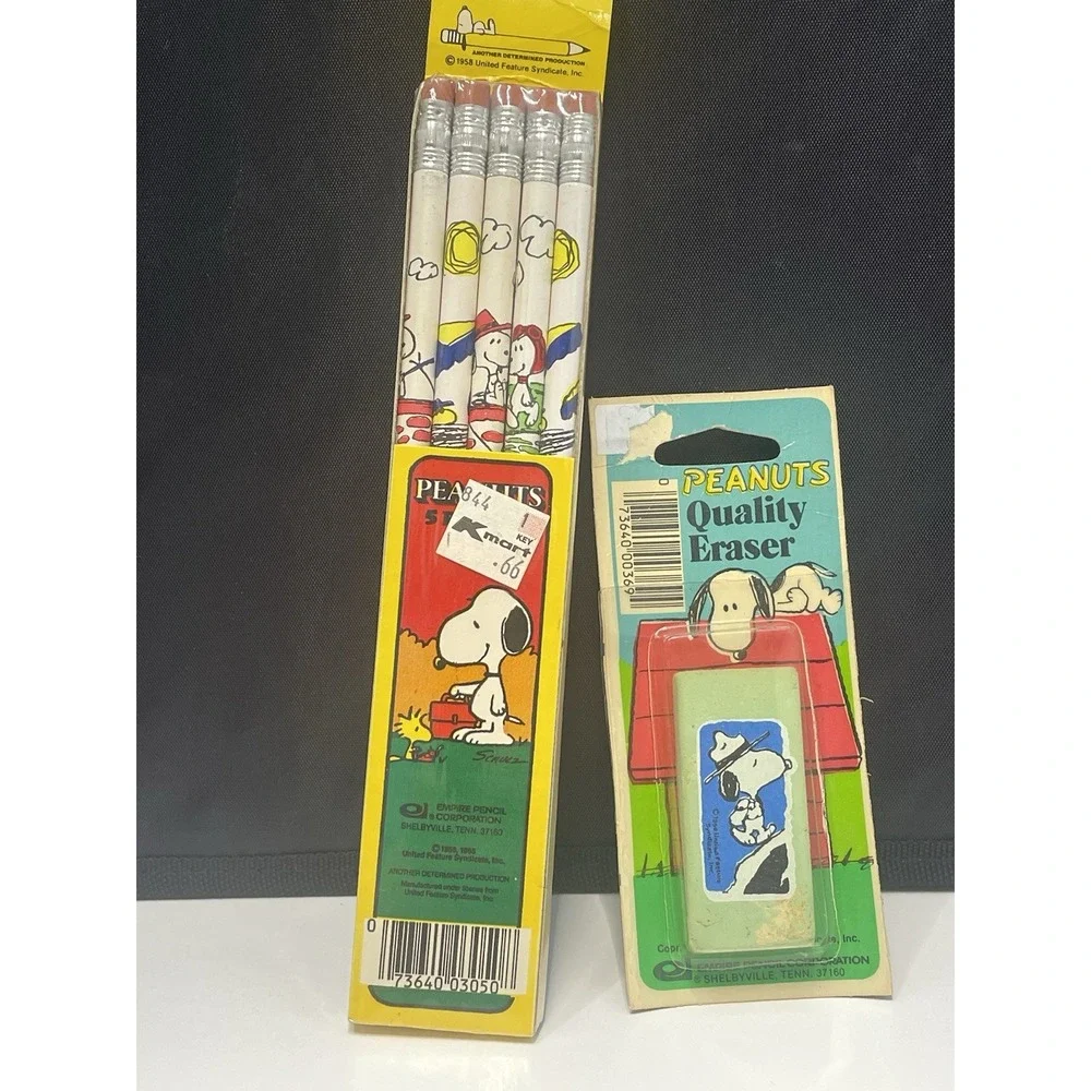 Vtg Peanuts‎ Snoopy Pencils Pack Of 5 With Peanuts Eraser Empire Pencil Company